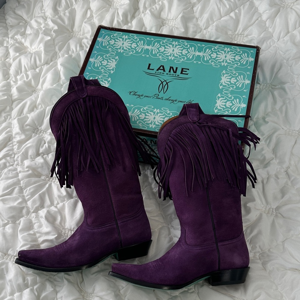Lane Boots Purple Suede Fringe Cowboy Boots